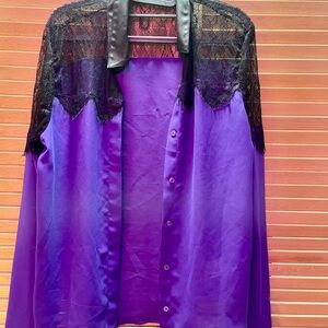 GLO Purple Blouse with Black Lace Detail. Size L Junior. NWOT.